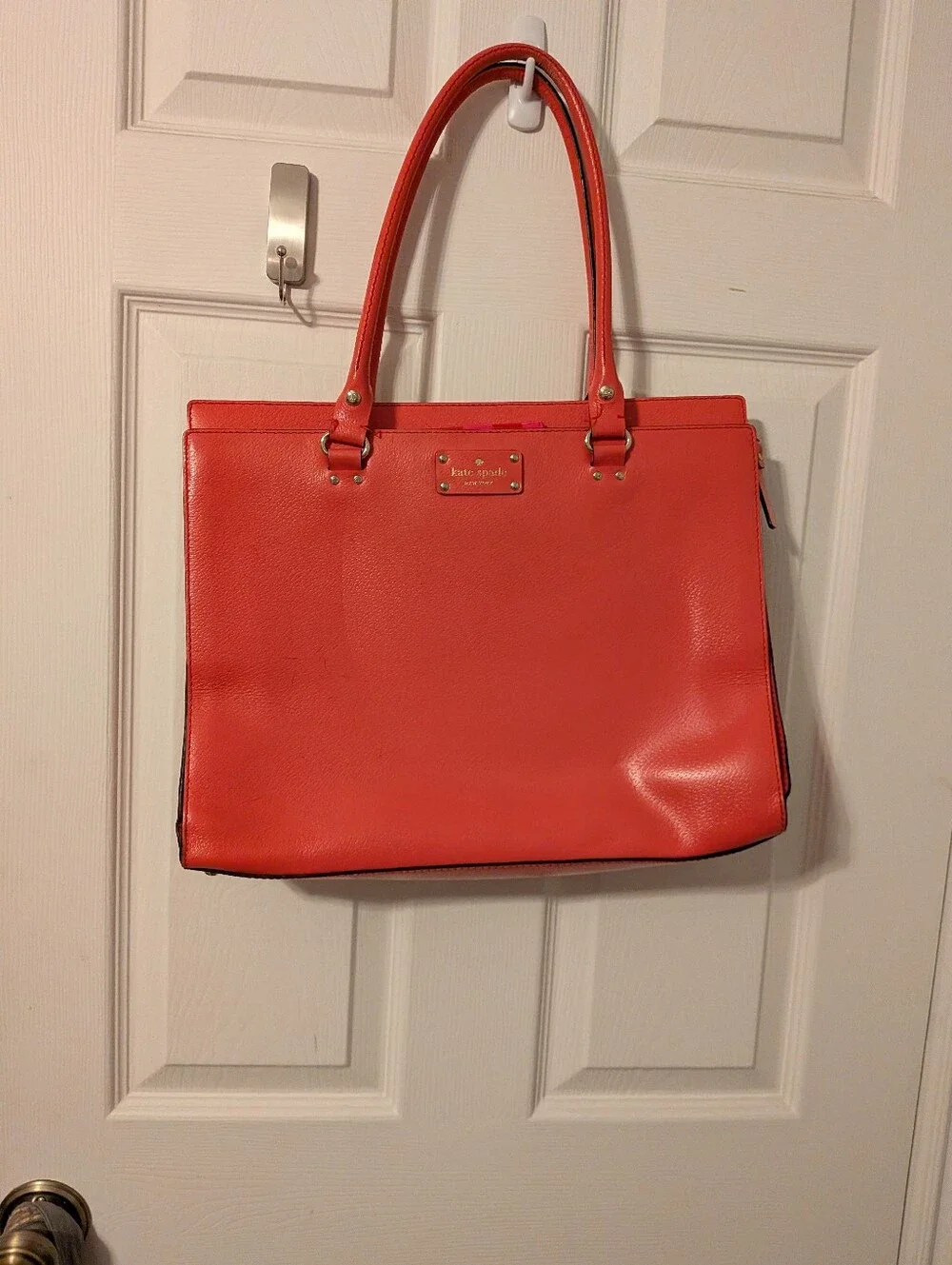 kate spade Coral-Pink Pebbled Leather Tote -Flamingo Wellesley Kory Tote Bag